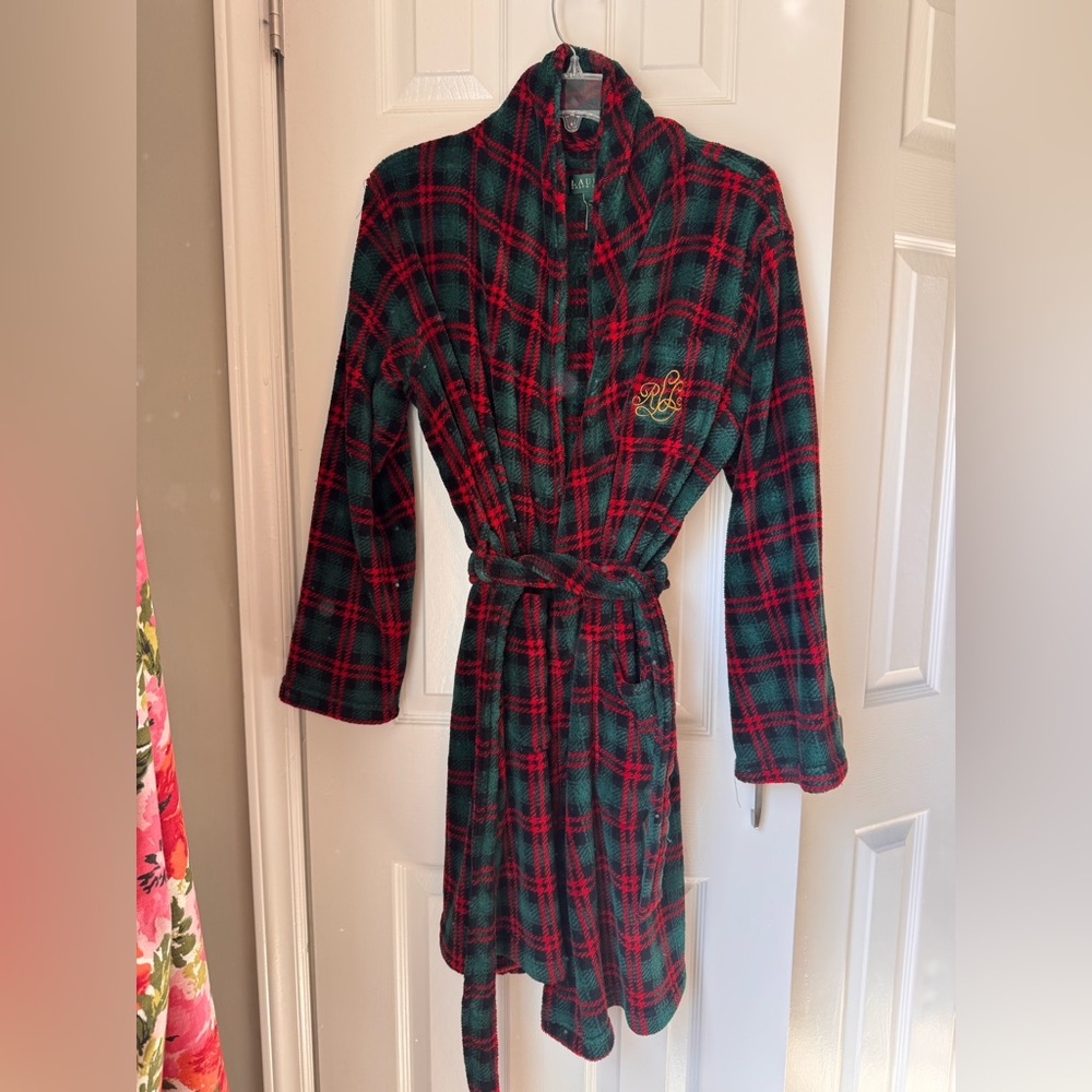 Ralph Lauren Green & Red Plaid Fleece Robe size Large